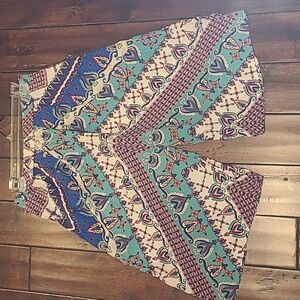 Fig & Flower Blue Patterned Boho Cropped Gaucho Pants Size S